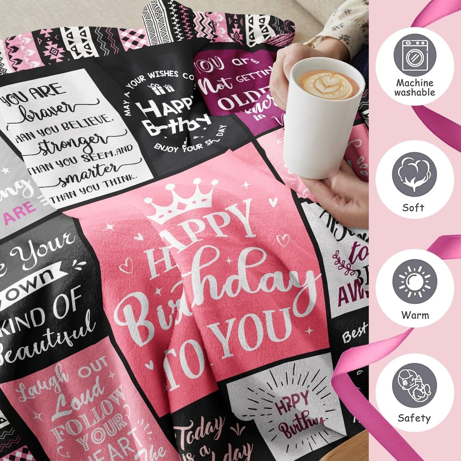 Delightful 80"x60" Fleece Birthday Blanket - Heartwarming Gift for Women