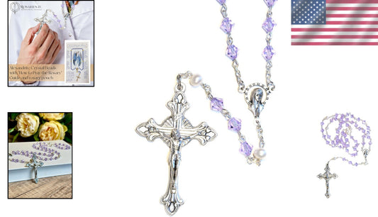 Catholic Prayer Rosary with Alexandrite Crystals & How to Pray Guide - Boxed Set