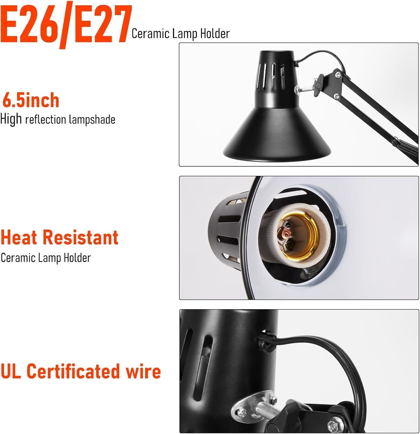 Tall Heat Lamp Stand for Reptiles - Adjustable 17.5-74.3in with Reflective Shade