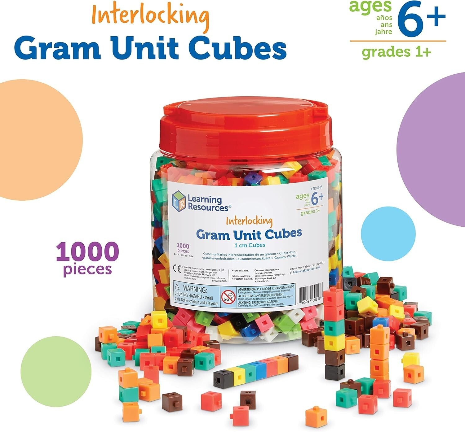 1,000 Interlocking Cubes for Counting and Measurement - Ages 6+, Multi-color