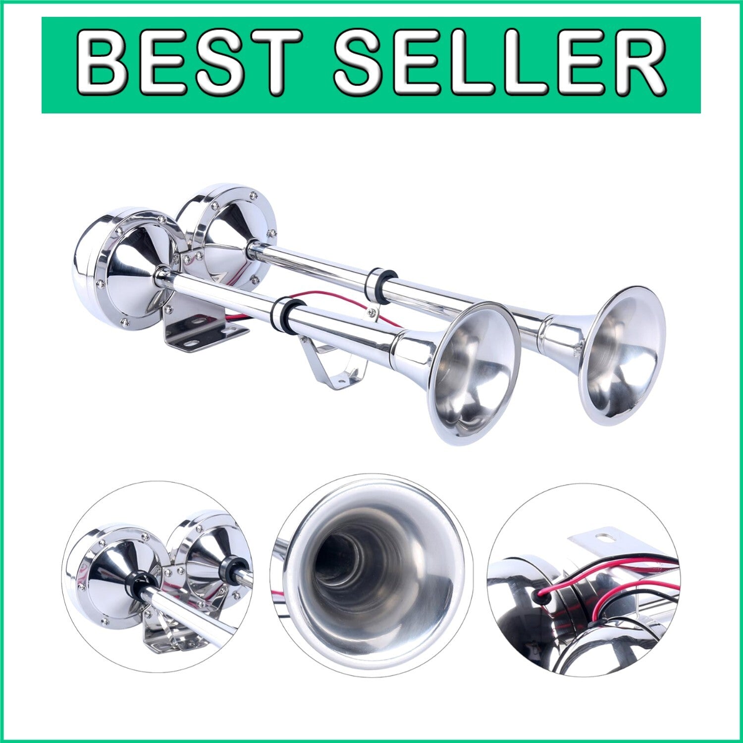 Durable Stainless Steel 12V Dual Trumpet Horn - 125dB for Marine & Auto Use