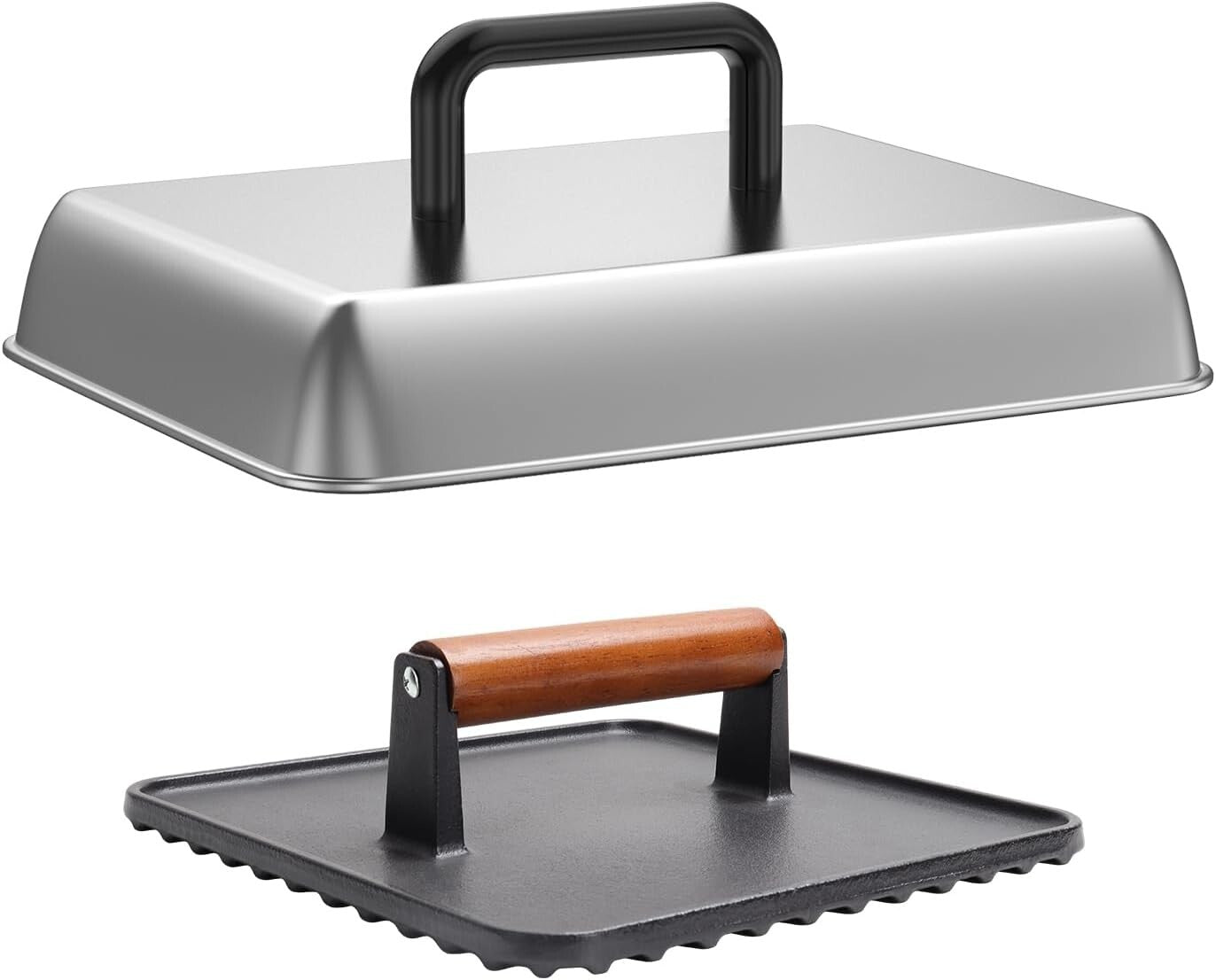 14" Stainless Steel Melting Dome & Cast Iron Burger Press - Griddle Essentials