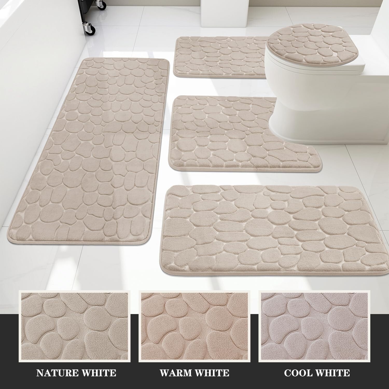 Luxurious Water-Absorbent Bath Rug Set - 5-Piece Memory Foam Khaki Collection