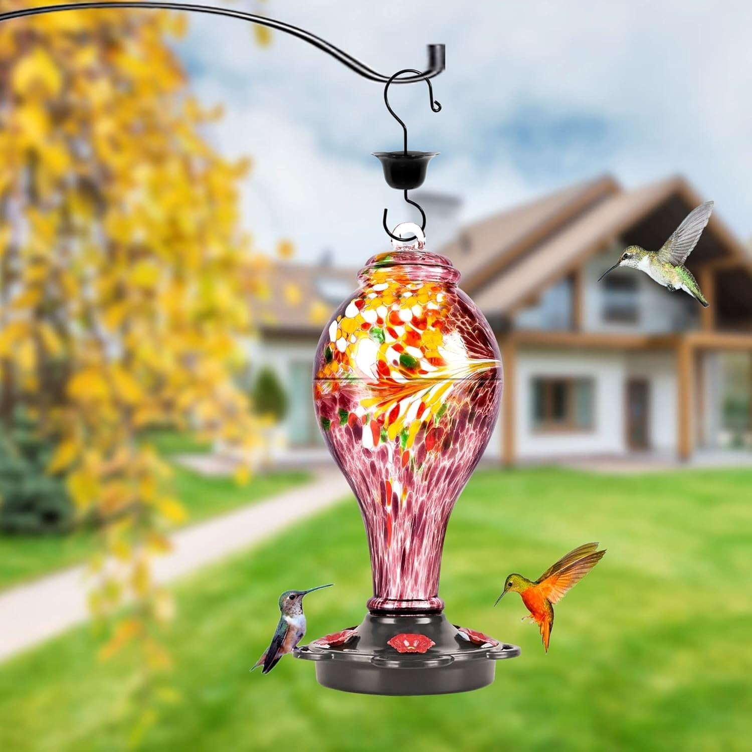 Elegant 36oz Hummingbird Feeder, Leak Proof with Easy Fill Design, Purple Glass