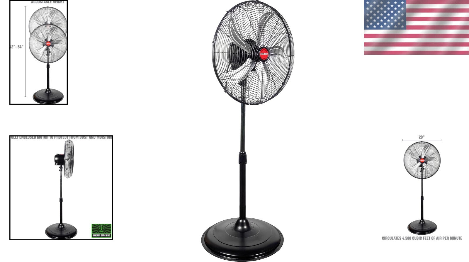 High-Efficiency 20" Oscillating Fan with 4500 CFM Airflow for Large Spaces