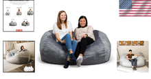 Load image into Gallery viewer, Fuf XXL 7-Foot Grey Foam Bean Bag Chair - Plush, Removable Cover For Comfort