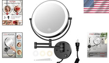 Load image into Gallery viewer, Stainless Steel 9" Wall-Mounted Magnifying Mirror with Extendable Arm &amp; LEDs