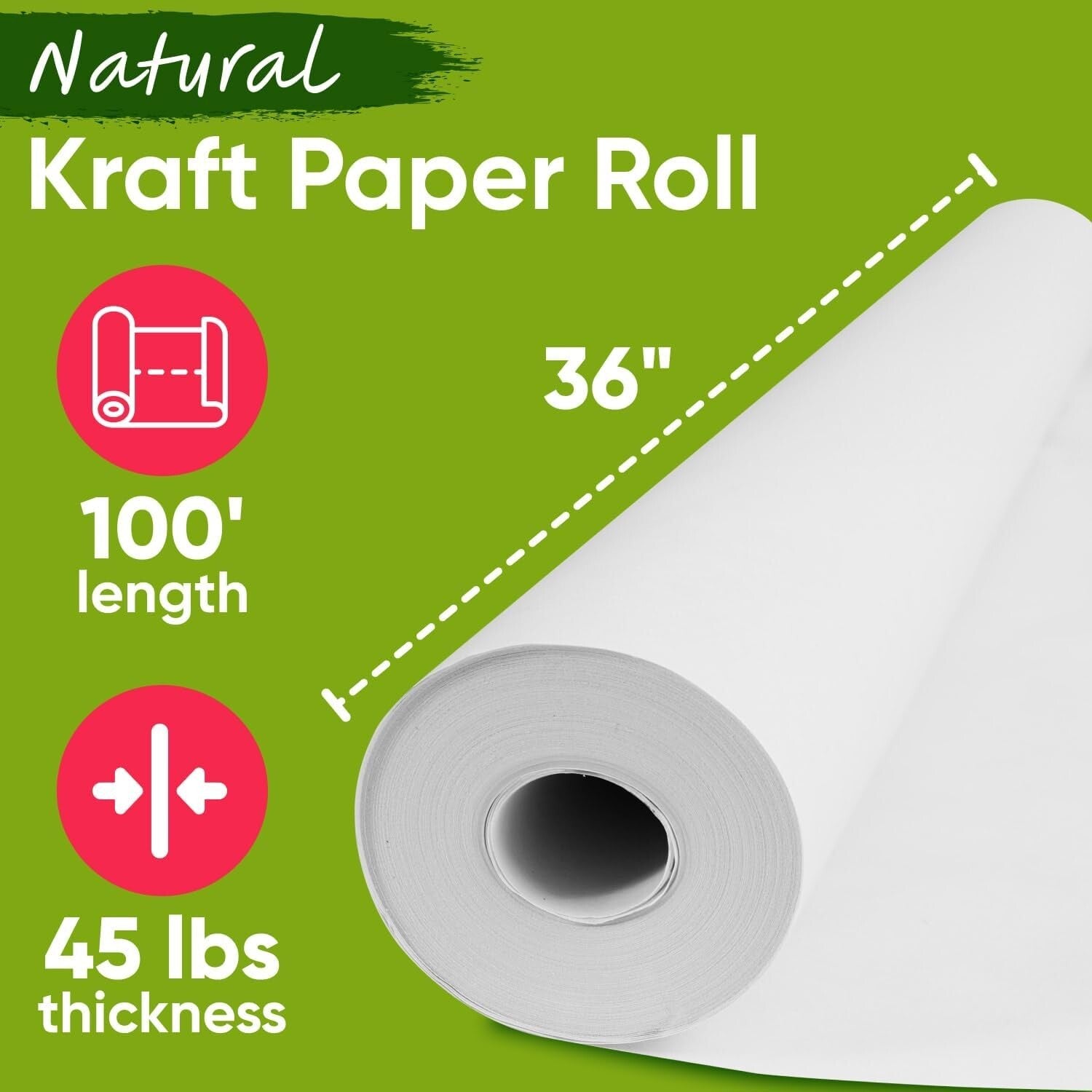 36" x 1200" White Kraft Paper Roll - Non-Toxic & Durable for Creative Projects