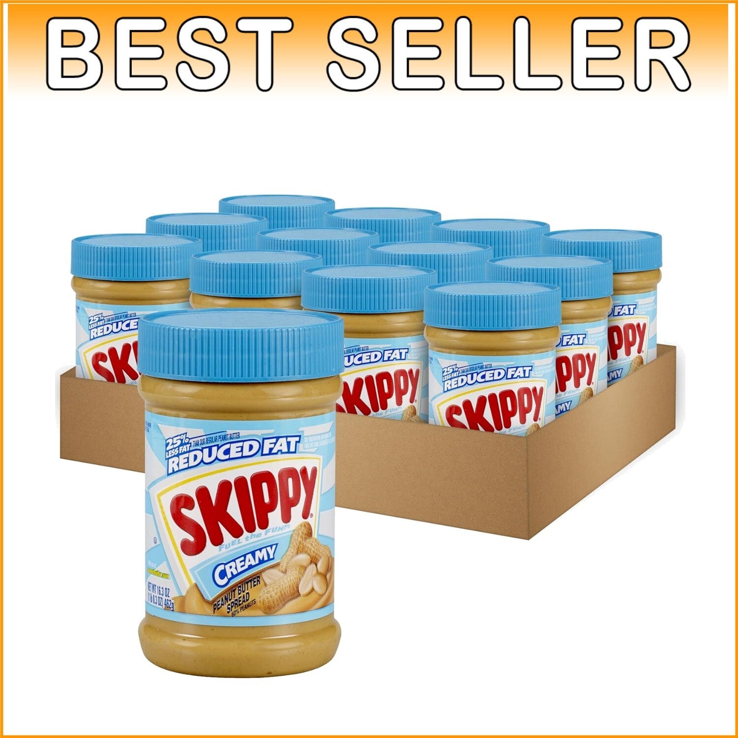 Delicious 16.3 Oz Reduced Fat Peanut Butter Spread - Pack of 12 for Snacking