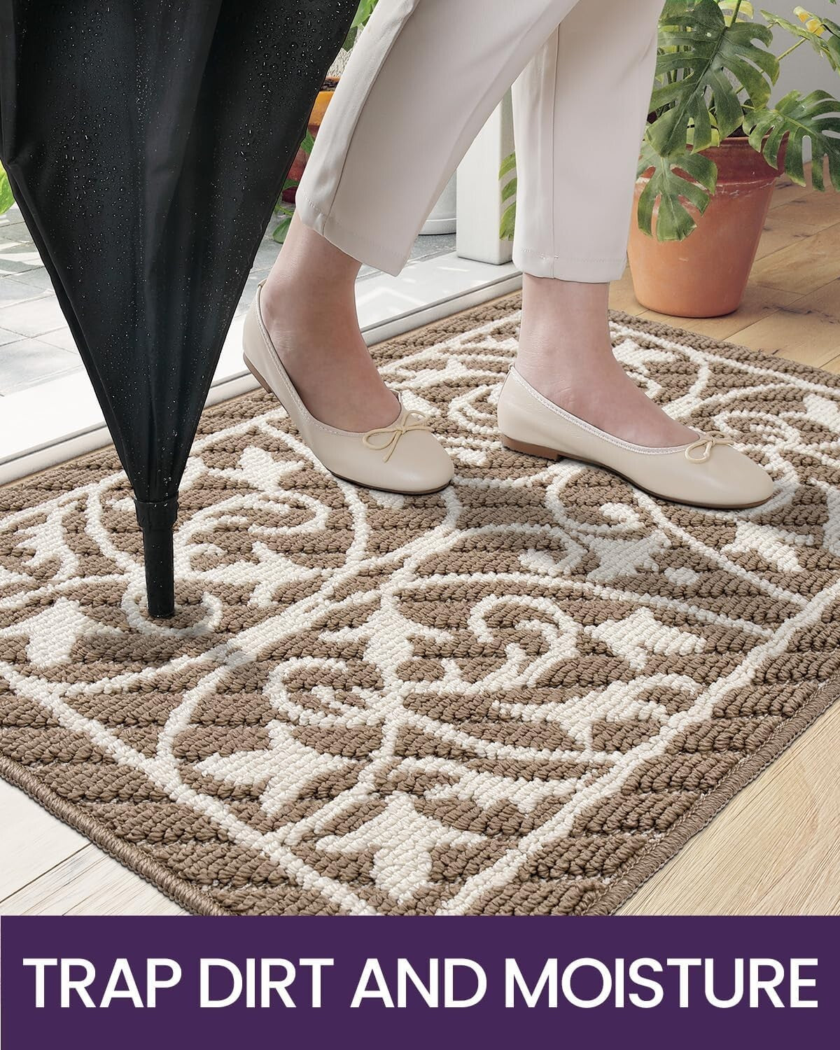 Machine Washable Non-Slip Entry Doormat 2'8" x 4' - Easy Care Floral Rug