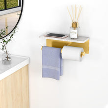 Load image into Gallery viewer, Modern Brushed Gold Toilet Paper Holder with Marble Shelf for Stylish Washrooms