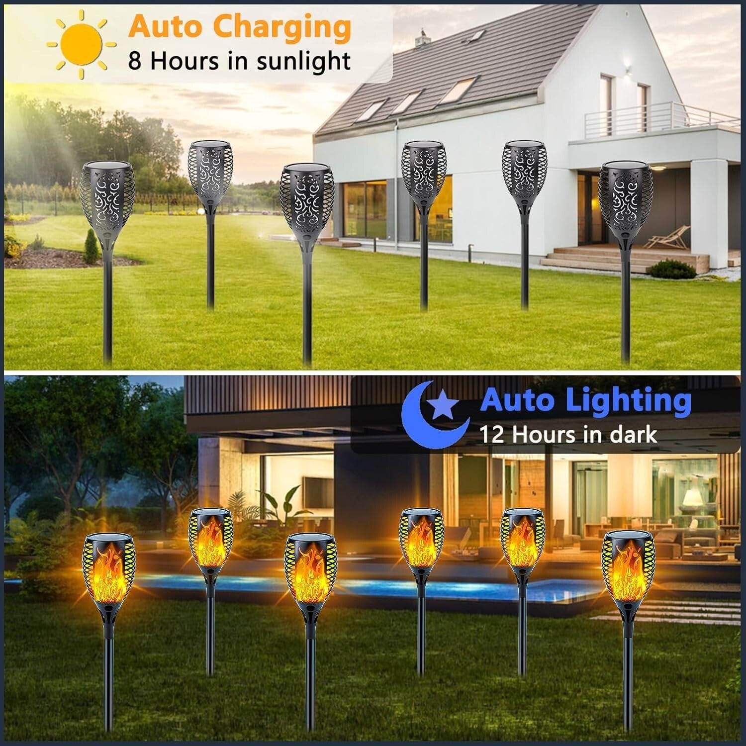 Larger Upgraded Solar Flickering Torch Lights - 12h Working Time & Easy Setup