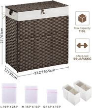 Load image into Gallery viewer, Space-Saving 110L Laundry Hamper with Two Liner Bags and Classic Brown Finish