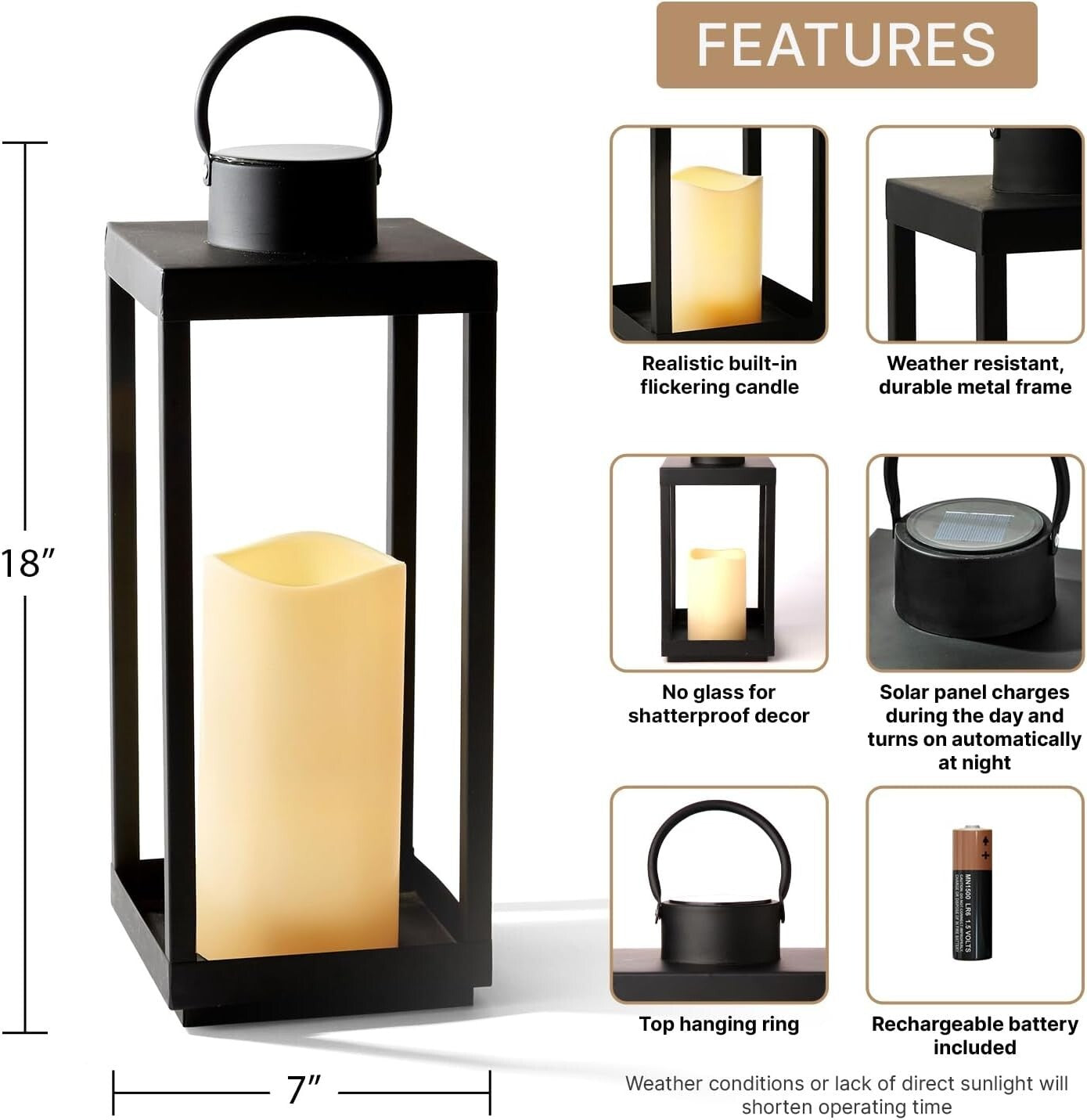Modern Solar Lantern with Flickering Candlelight - Perfect for Farmhouse Patios