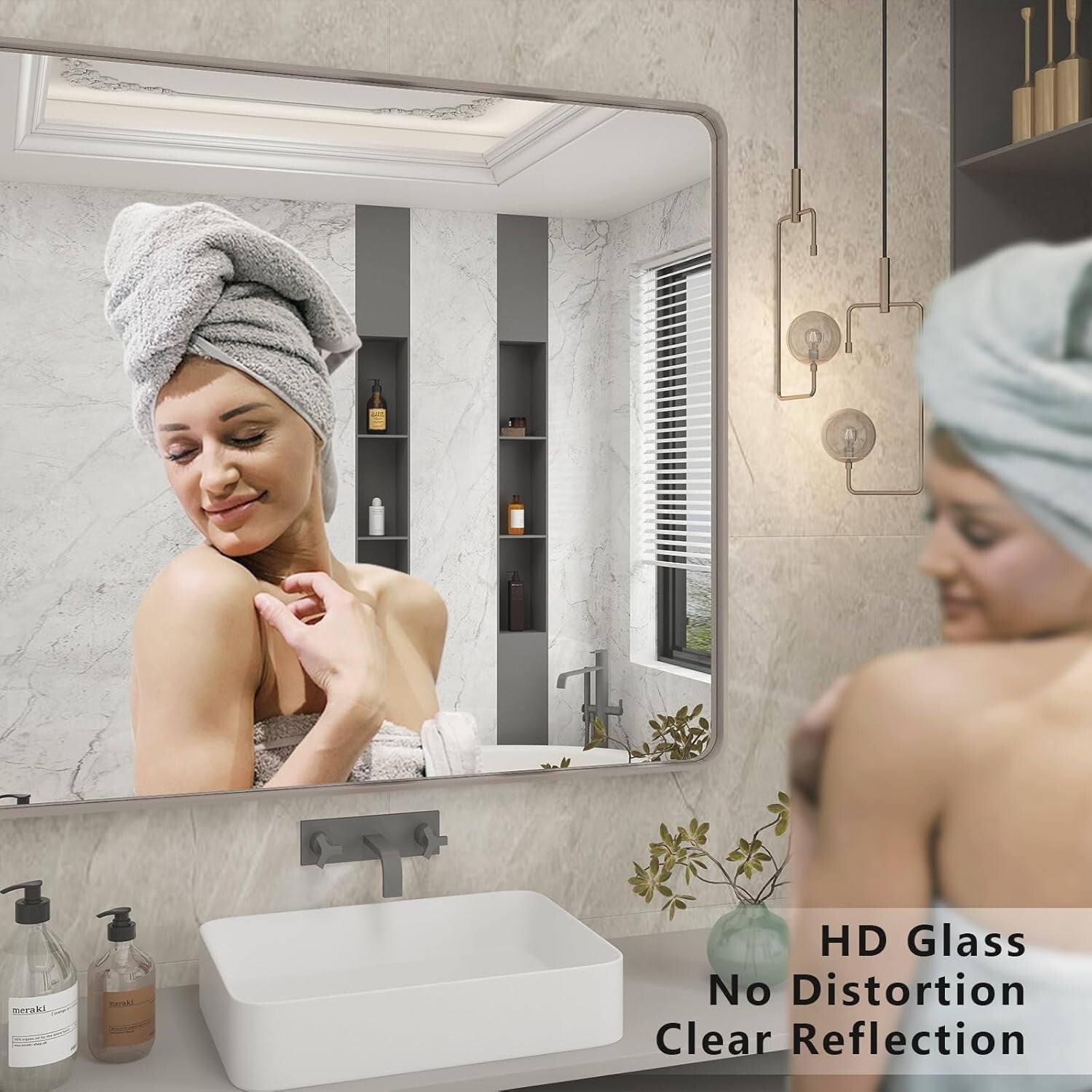 48x30 Lightweight Silver Framed Mirror - Perfect for Bathrooms & Dress Rooms