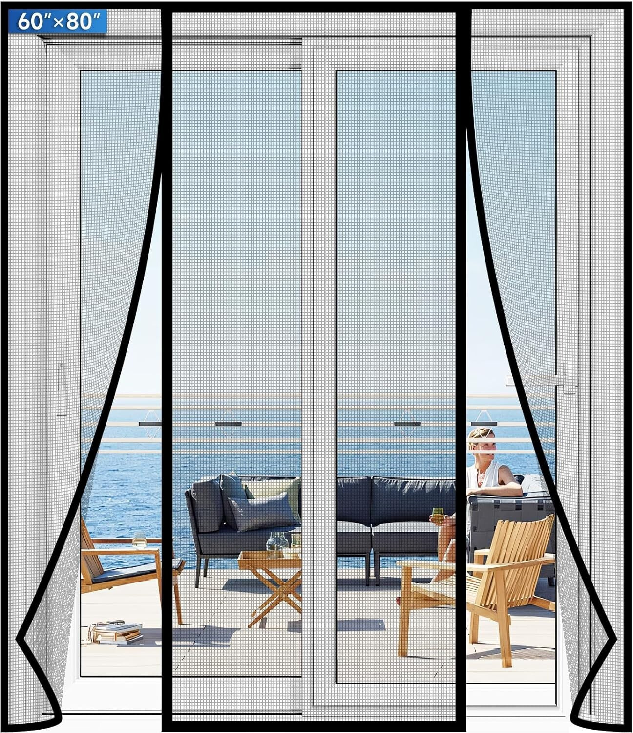Pet & Kid Friendly Magnetic Screen Door - Stronger PET Mesh, Easy Install 60x80