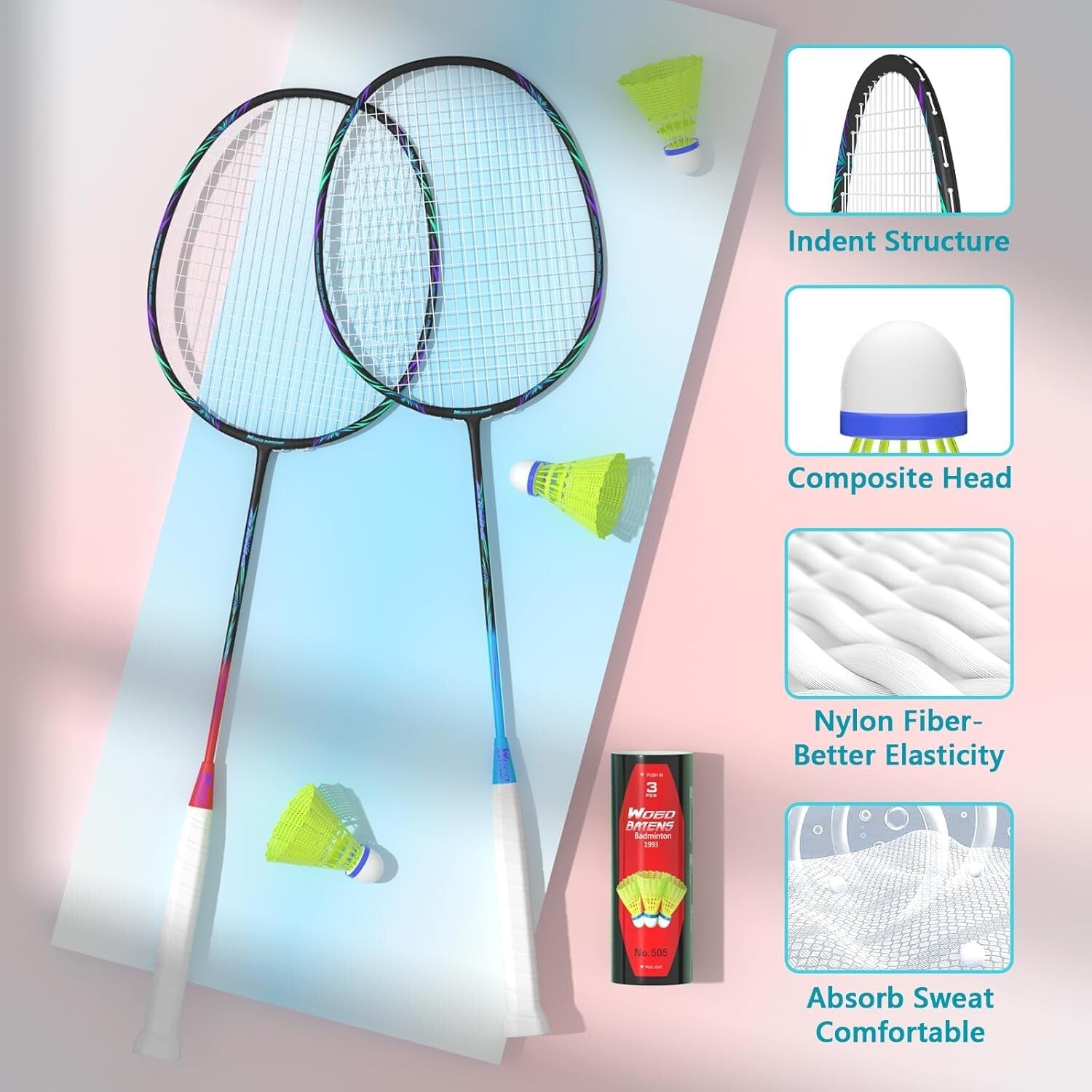 Durable Carbon Fiber Badminton Rackets with Non-Slip Grip - Perfect for Everyone