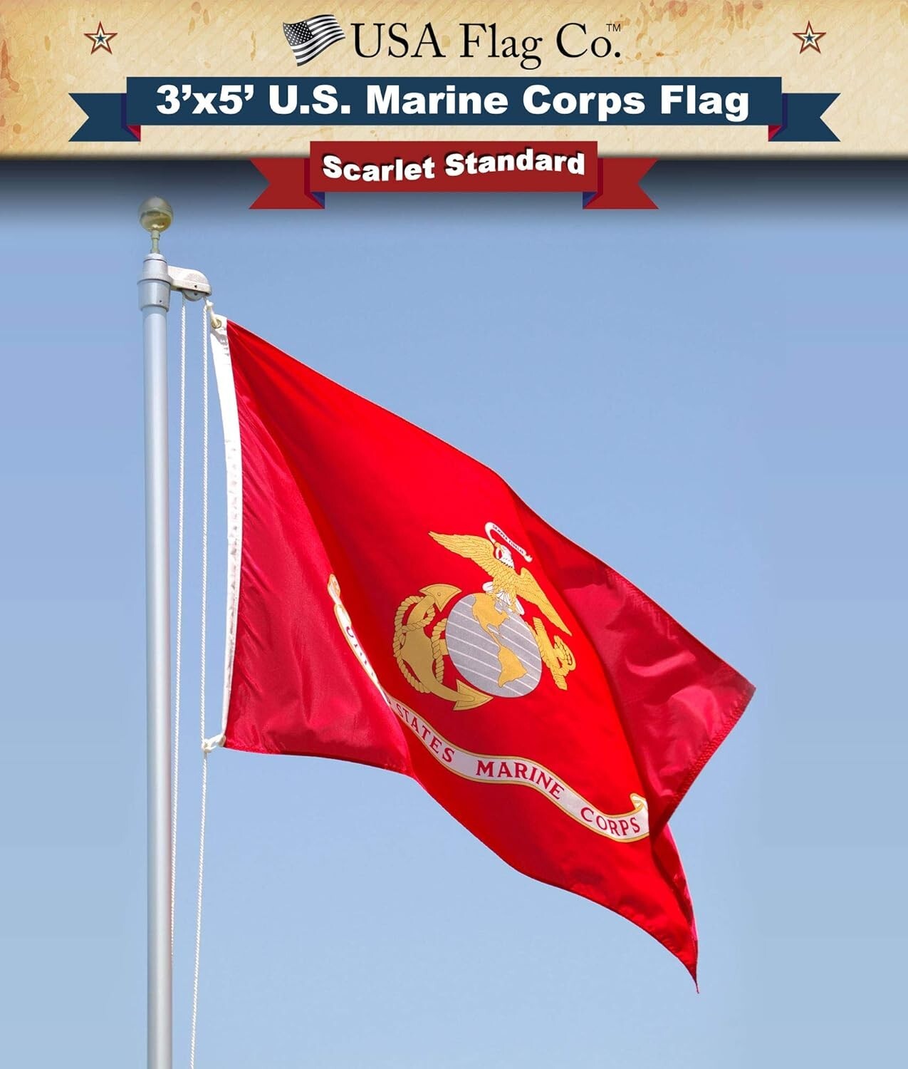 Beautiful 3x5 Marine Corps Flag with Eagle Emblem - Ideal Gift for Patriots