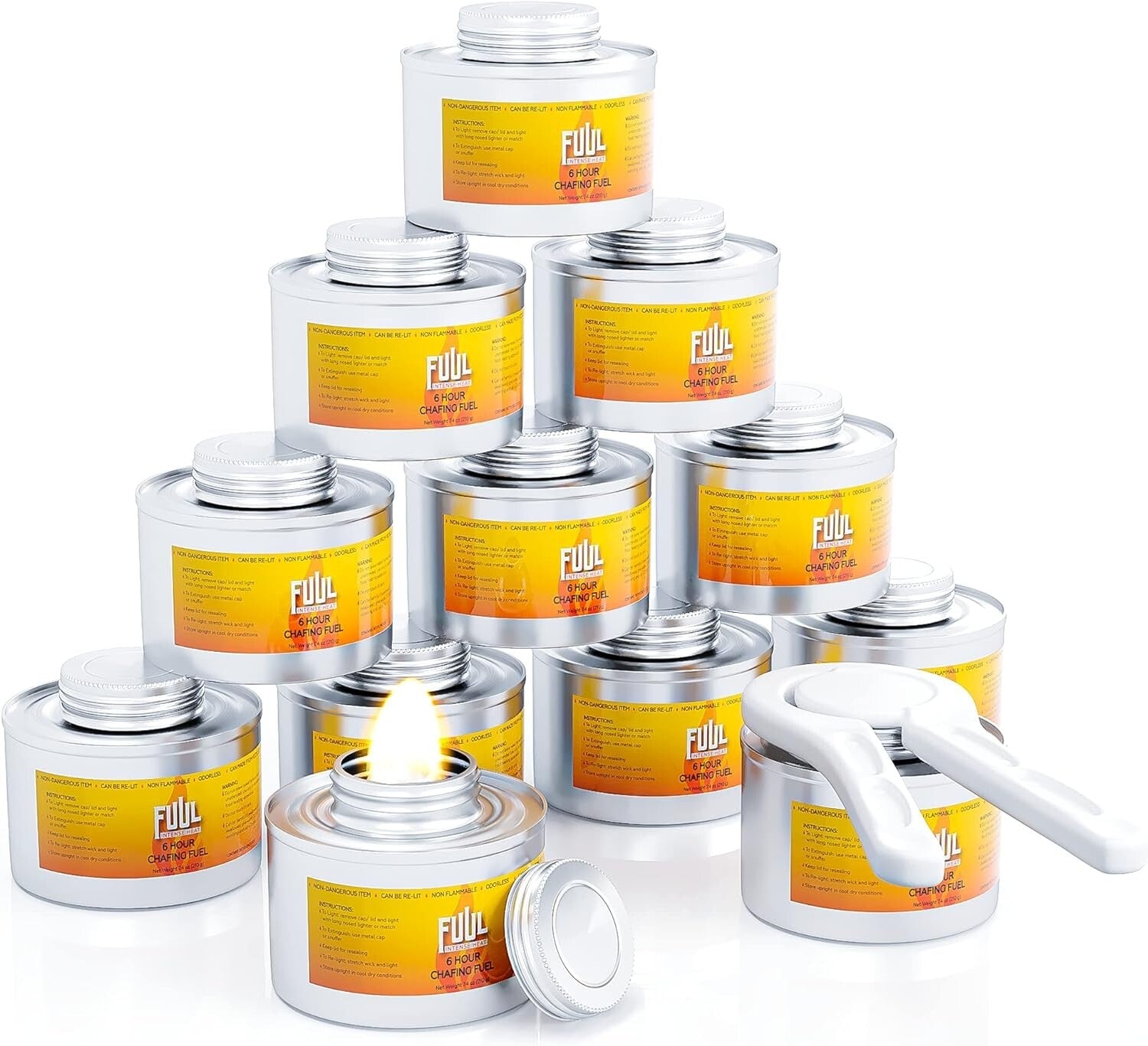 Premium 6-Hour Chafing Fuel 2-Pack Cans for Events | Wick Set with Opener