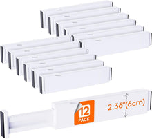Load image into Gallery viewer, 12 Pack Adjustable Drawer Dividers - Expandable Utensil and Tool Organizers