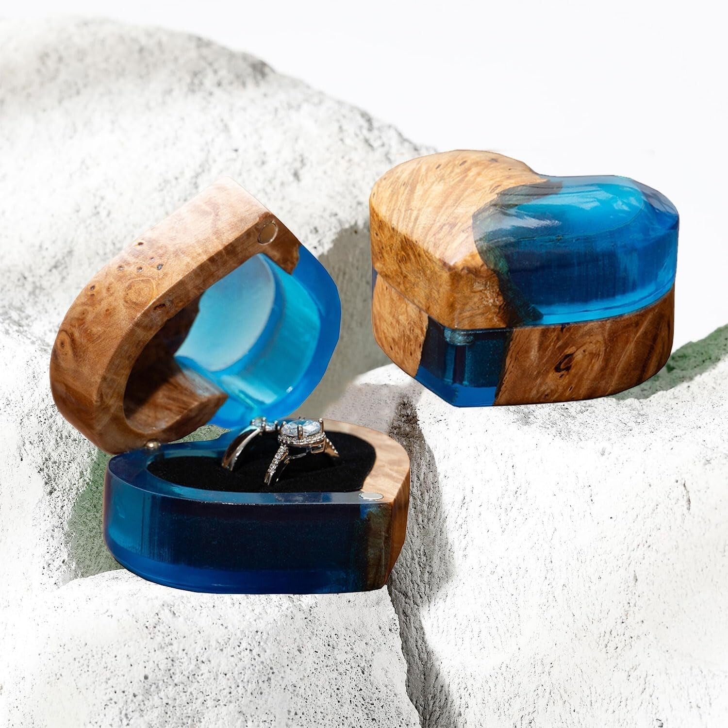 Handmade Heart Shaped Ring Box - Unique Wooden Jewelry Storage for Engagements