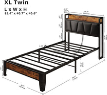 Load image into Gallery viewer, Sturdy Twin XL Bed Frame - Storage Headboard with USB Outlets for Modern Living