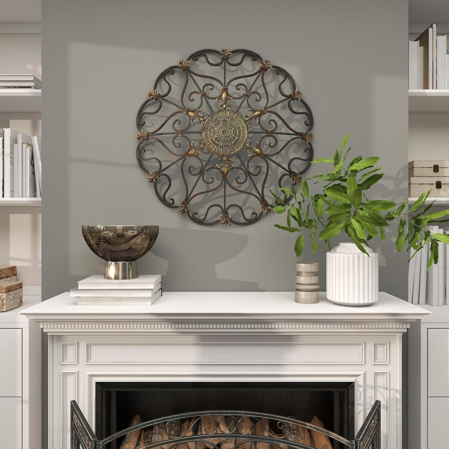Antique-Inspired Metal Wall Decor - 29" Scroll Design for Living Rooms