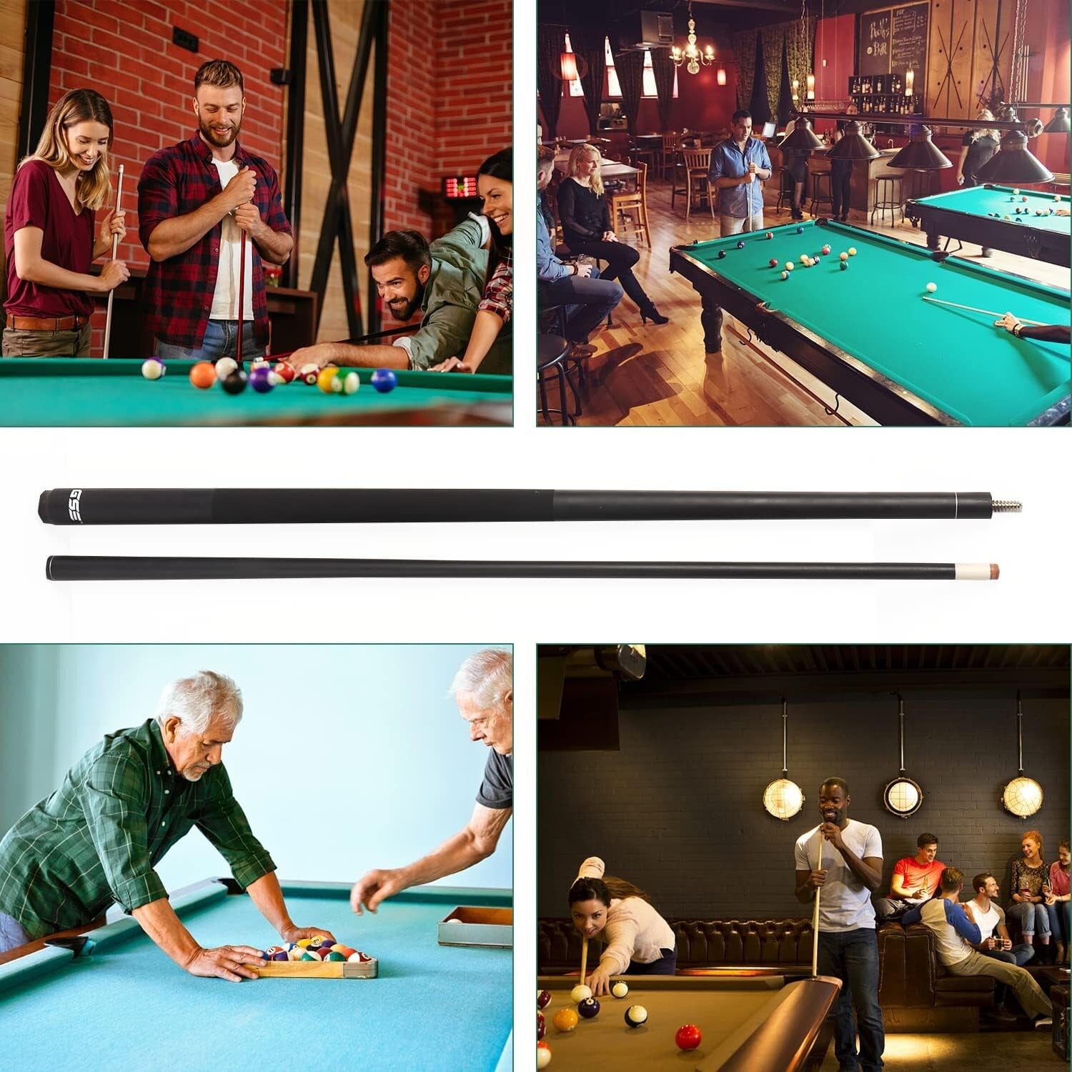 Multi-Weight 58" Pool Cue Set - Fiberglass & Titanium Composite, Elegant Design