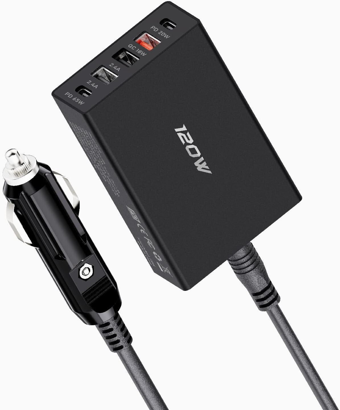 5 Ports USB C Car Charger Adapter with 120W Fast Charging for iPhone & Samsung