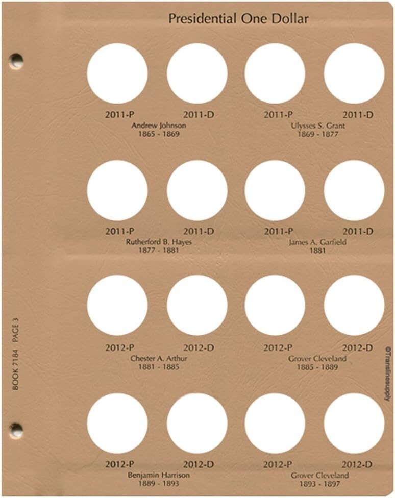 Premium Presidential Dollar Collector's Album - 6 Pages, Gold-Stamped Posts