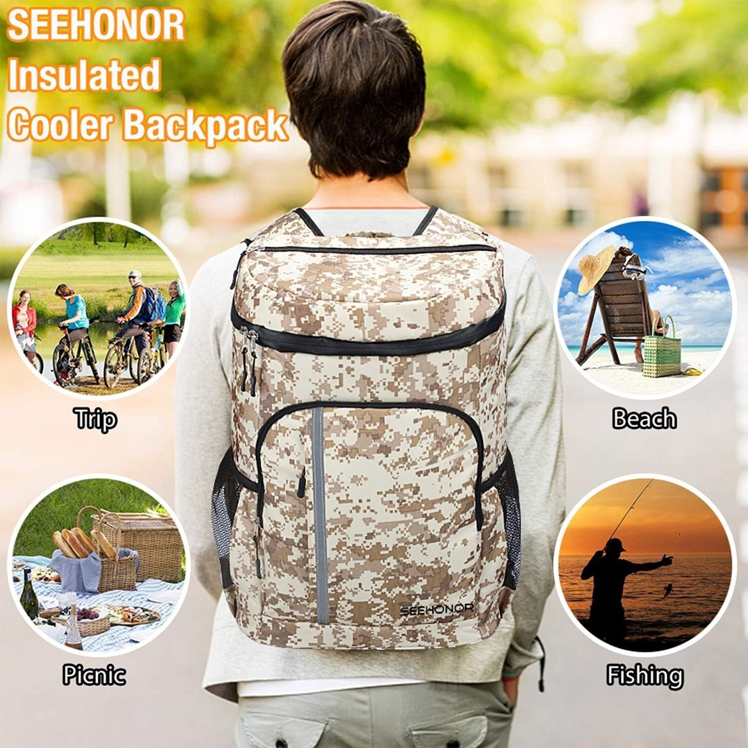 Stylish Camouflage Insulated cooler Backpack - Ideal for Hiking, Camping & Beach
