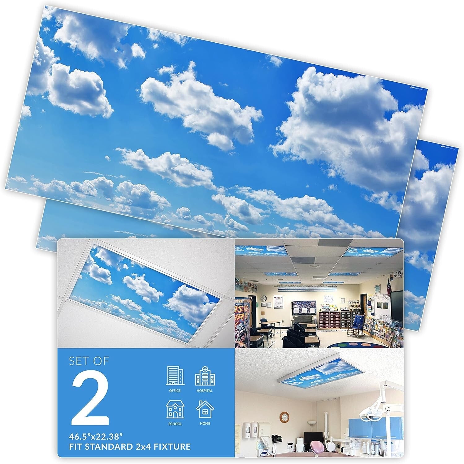 Fluorescent Light Covers - Eliminate Eye Strain in Classrooms & Offices (2pk)