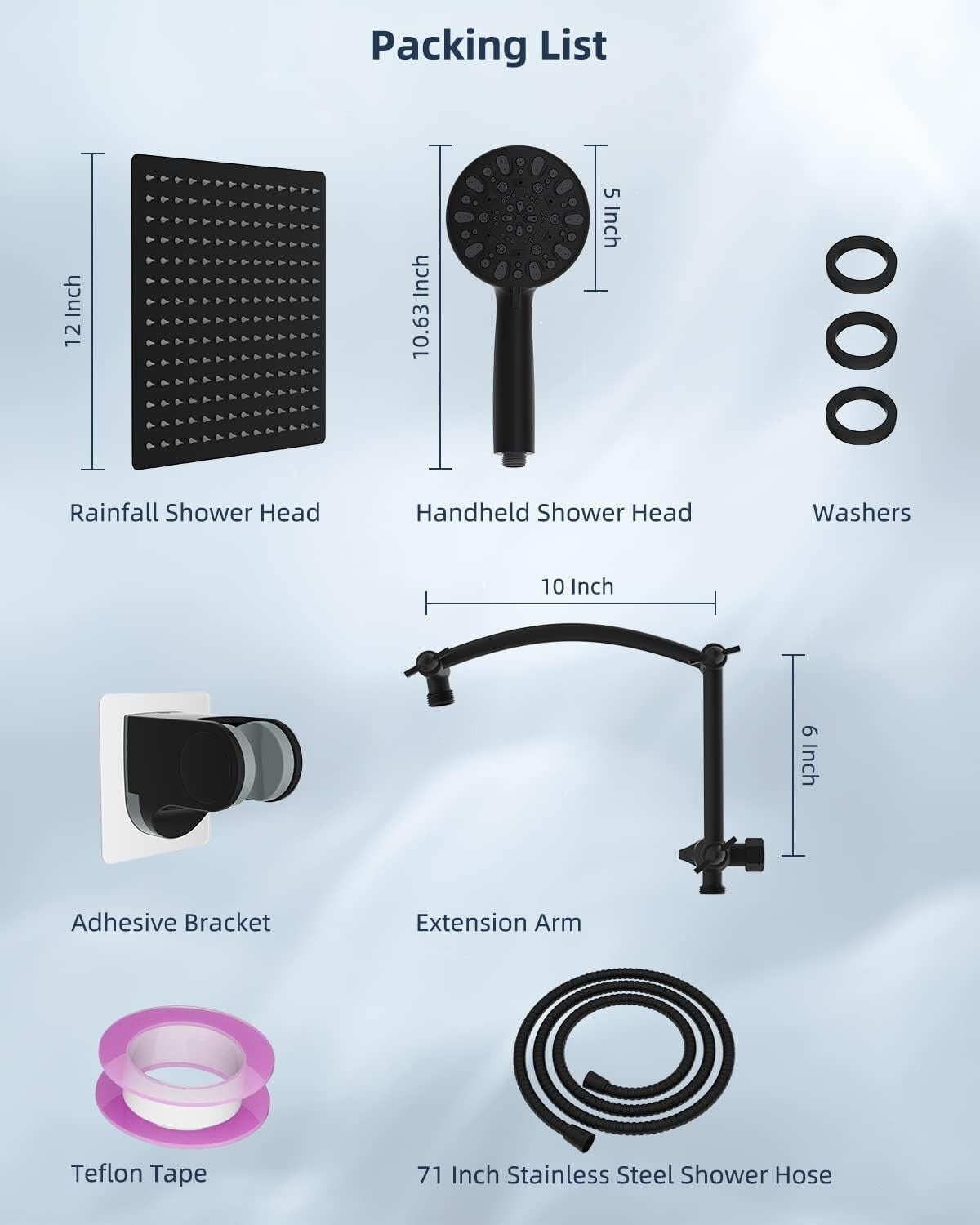 Luxury 12'' All-Metal Rainfall Shower System with Handheld and Adjustable Arm