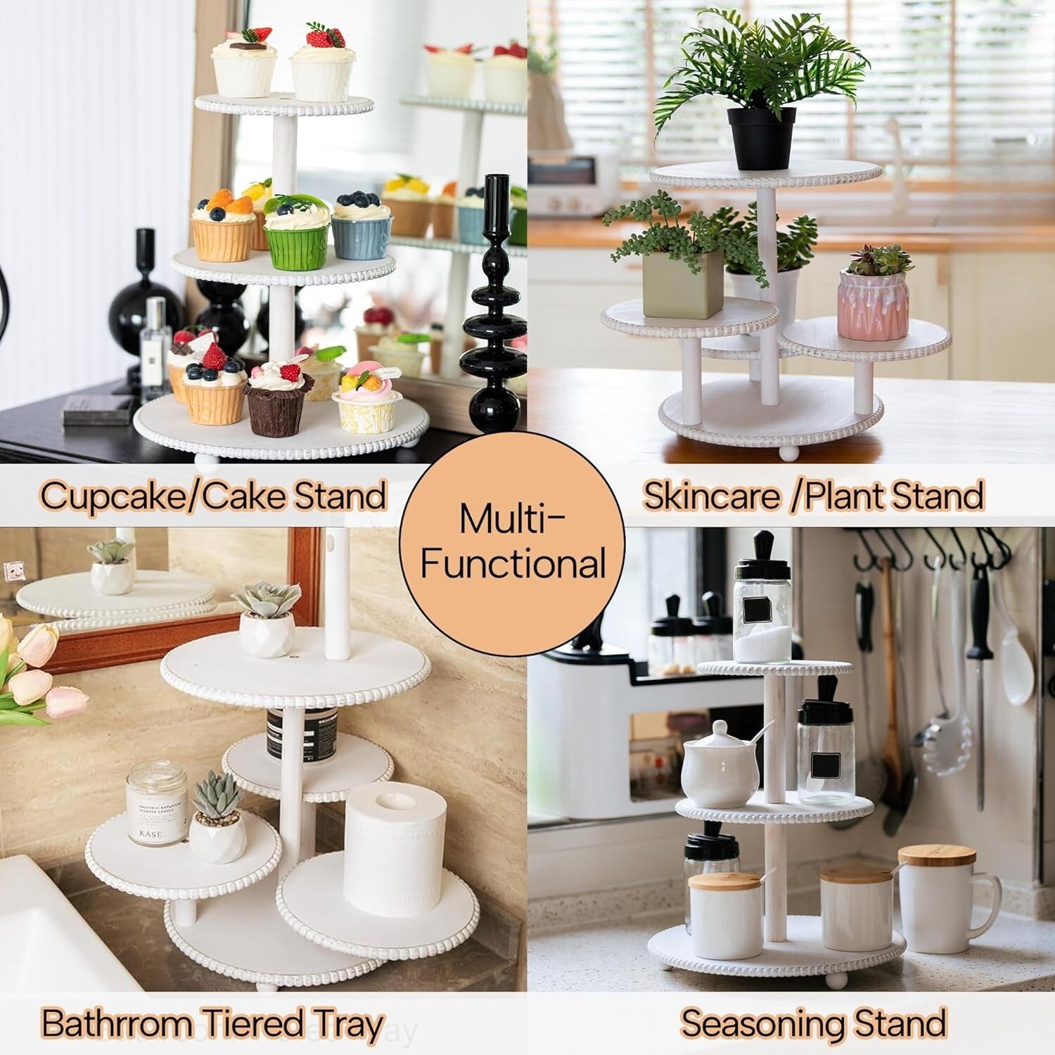 Elegant White Beaded Cupcake Towers for Weddings & Parties - Holds 74+ Treats