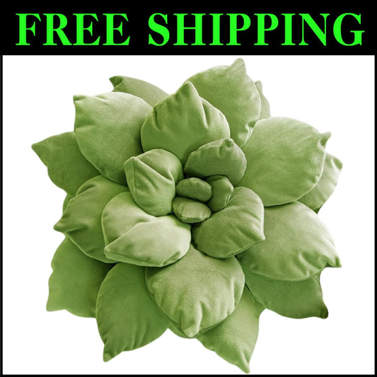 Soft Velvet 3D Green Flower Pillow - Functional Decor for Bedroom & Living Room