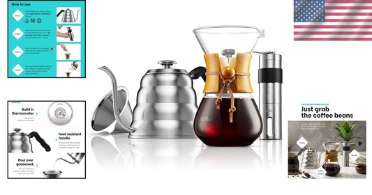 Elegant Coffee Set: Includes Gooseneck Kettle, Grinder & Dripper for Home Use