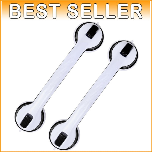 Easy Install 16” Suction Grab Bars - Black Shower Handles for Safety (2 Pack)