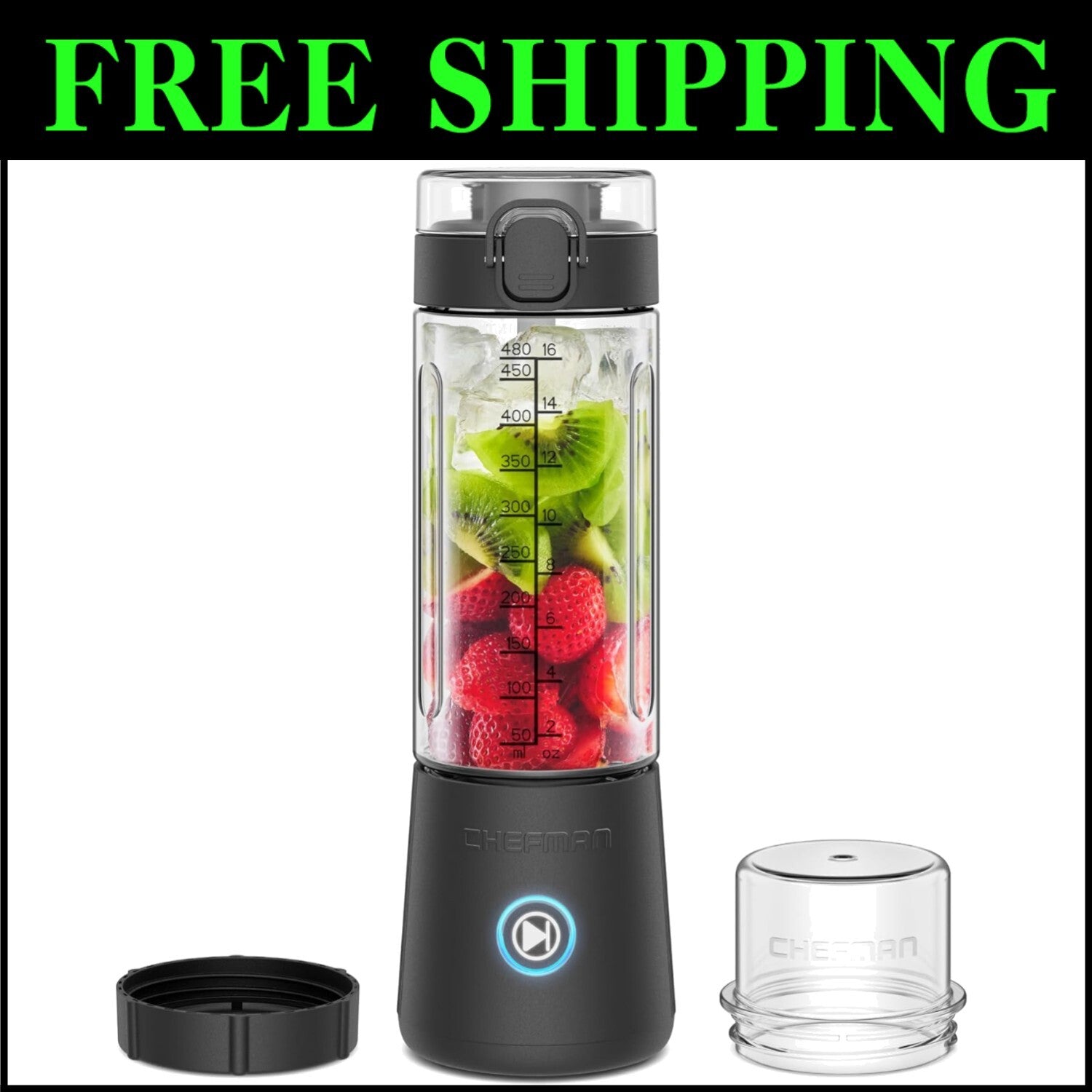 Cordless Portable Blender - USB Rechargeable, 16 oz BPA-Free with LED Indicator