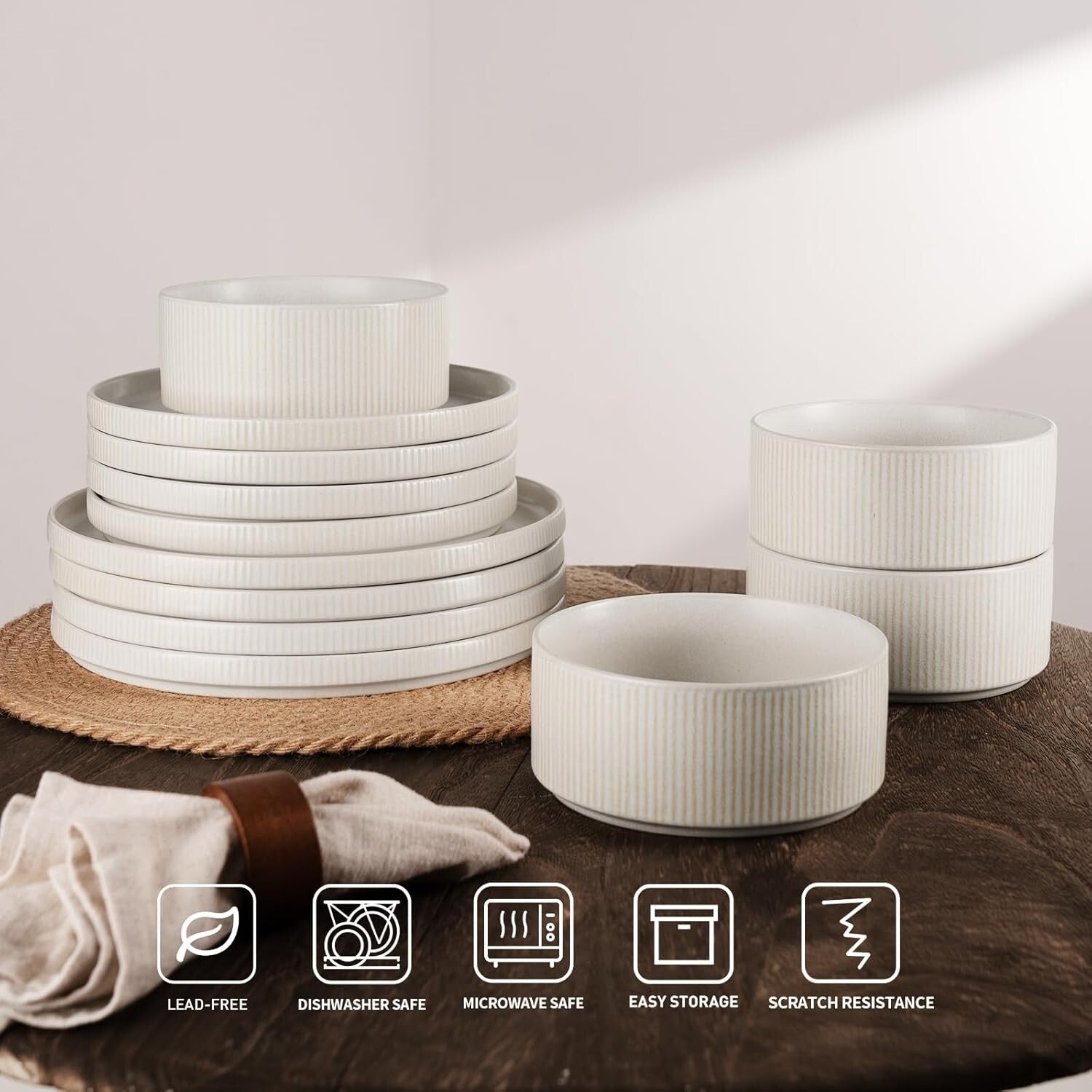 Elegant Stackable Stoneware Dinnerware Set for 4 - Handmade with Unique Glaze