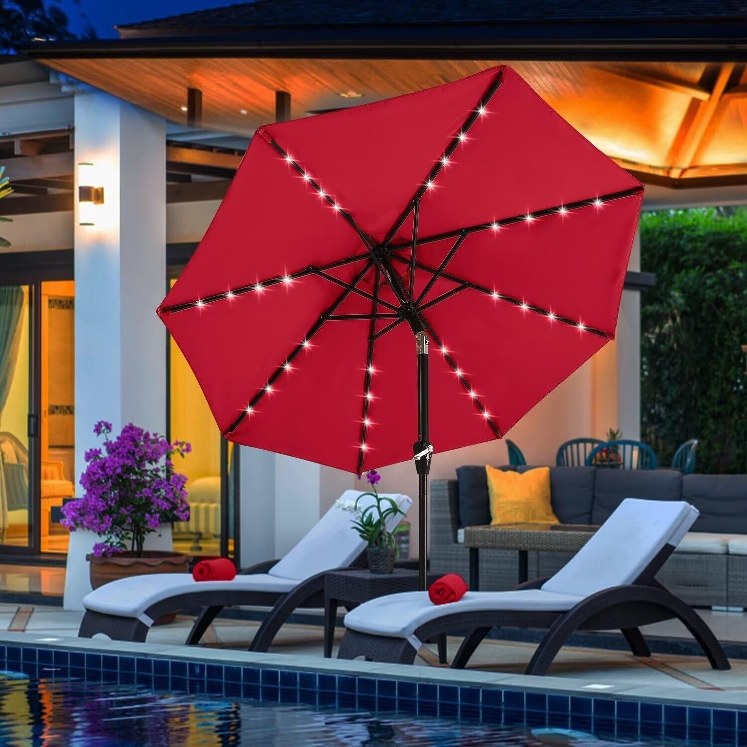 Elegant 11FT Round Solar LED Patio Umbrella - Perfect for Day or Night Use