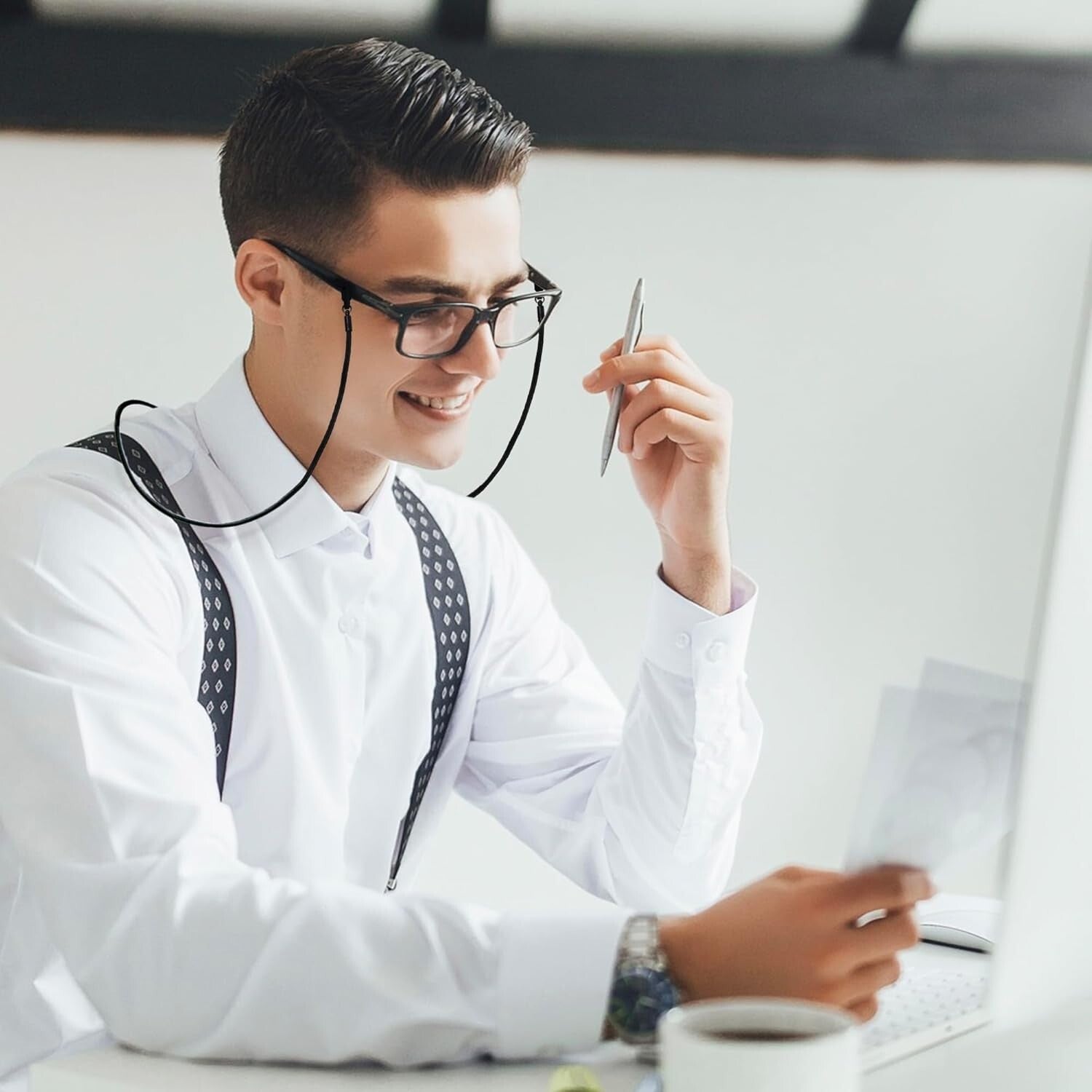 Stylish 12 Pack Adjustable Eyeglass Chains with No-Slip Grips & Microfiber Cloth