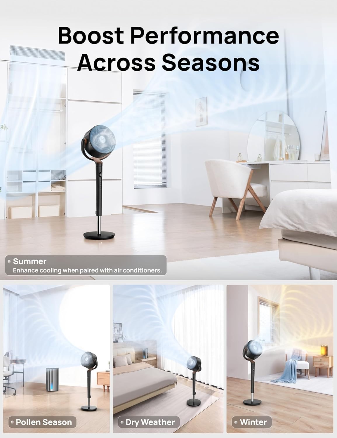 Energy-Efficient DC Motor Floor Fan with Adjustable Height and 120° Oscillation