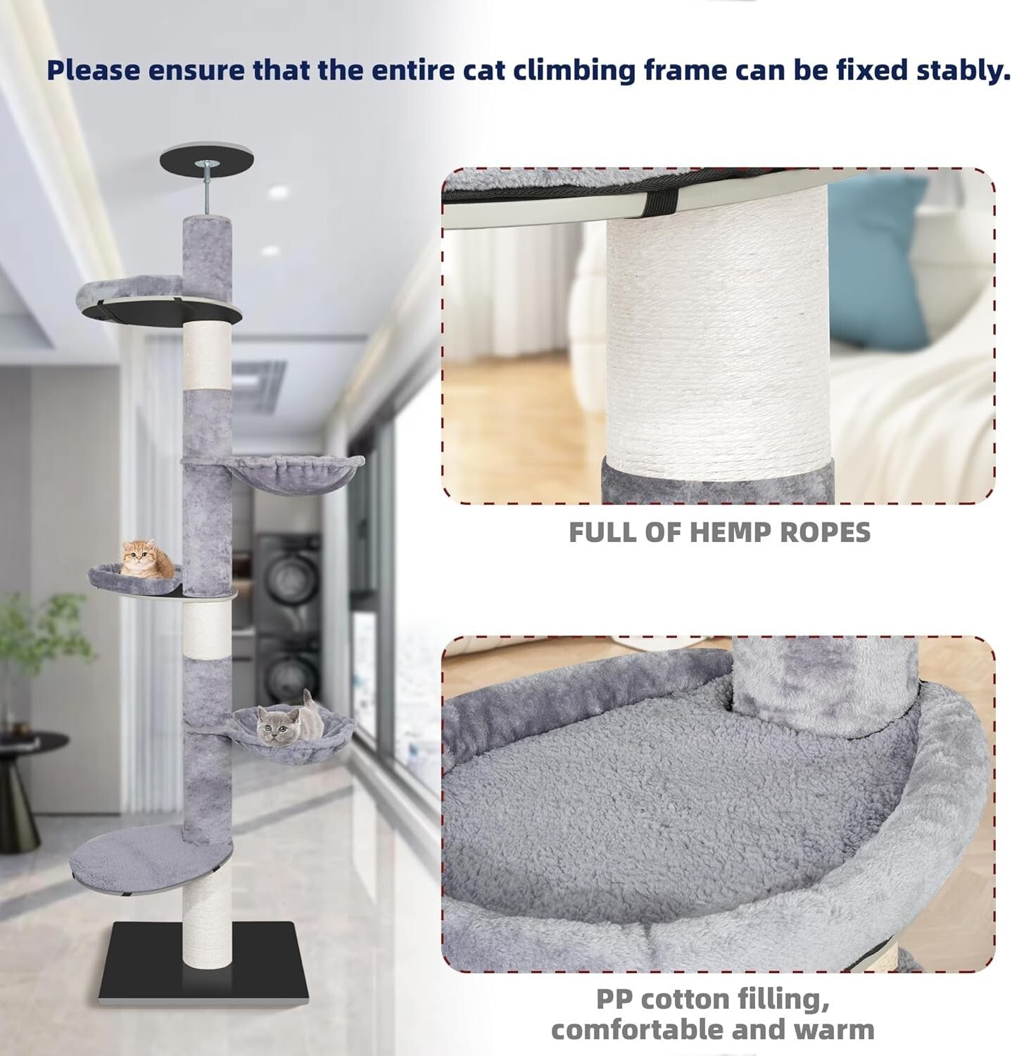 Durable Adjustable Cat Climbing Tree With Hammock - Ideal For Energetic Kittens