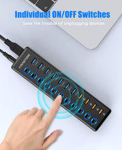 Load image into Gallery viewer, Powered 11-Port USB Hub 3.0 Splitter with Smart Charging &amp; Individual Switches