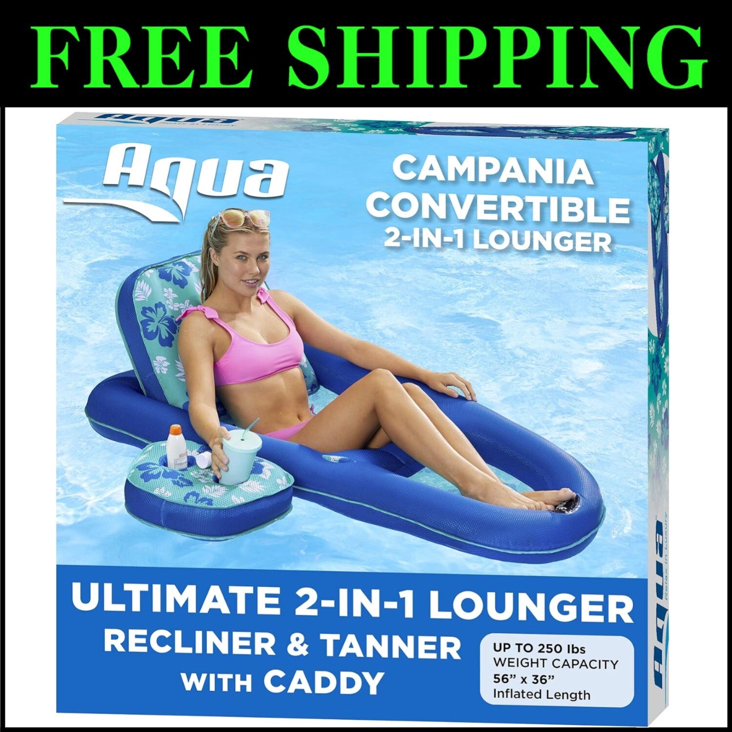 Aqua 2-in-1 Lounge Float – XL Inflatable Pool Recliner with Adjustable Backrest