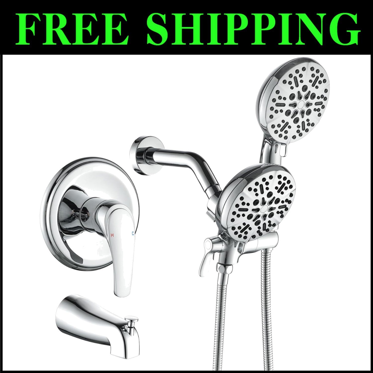 Dual Shower Faucet Set with Tub Spout - Chrome Shower Combo for Luxurious Baths