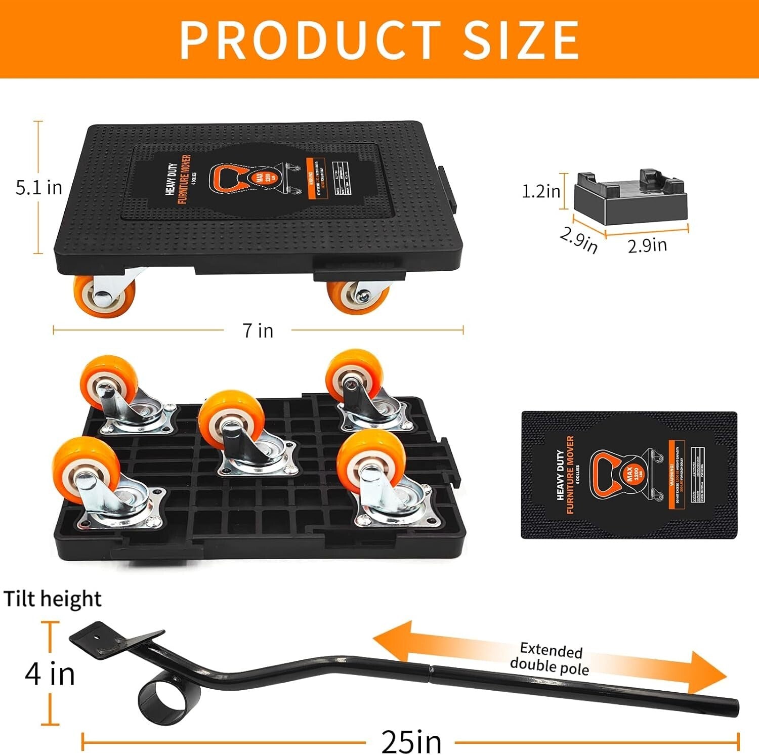Heavy Duty 360° Furniture Mover Tool Set with 5 Wheels – 1200 lbs Capacity
