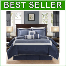 Load image into Gallery viewer, Elegant Navy King Bedding Set - 7-Piece Luxury Down Alternative Collection