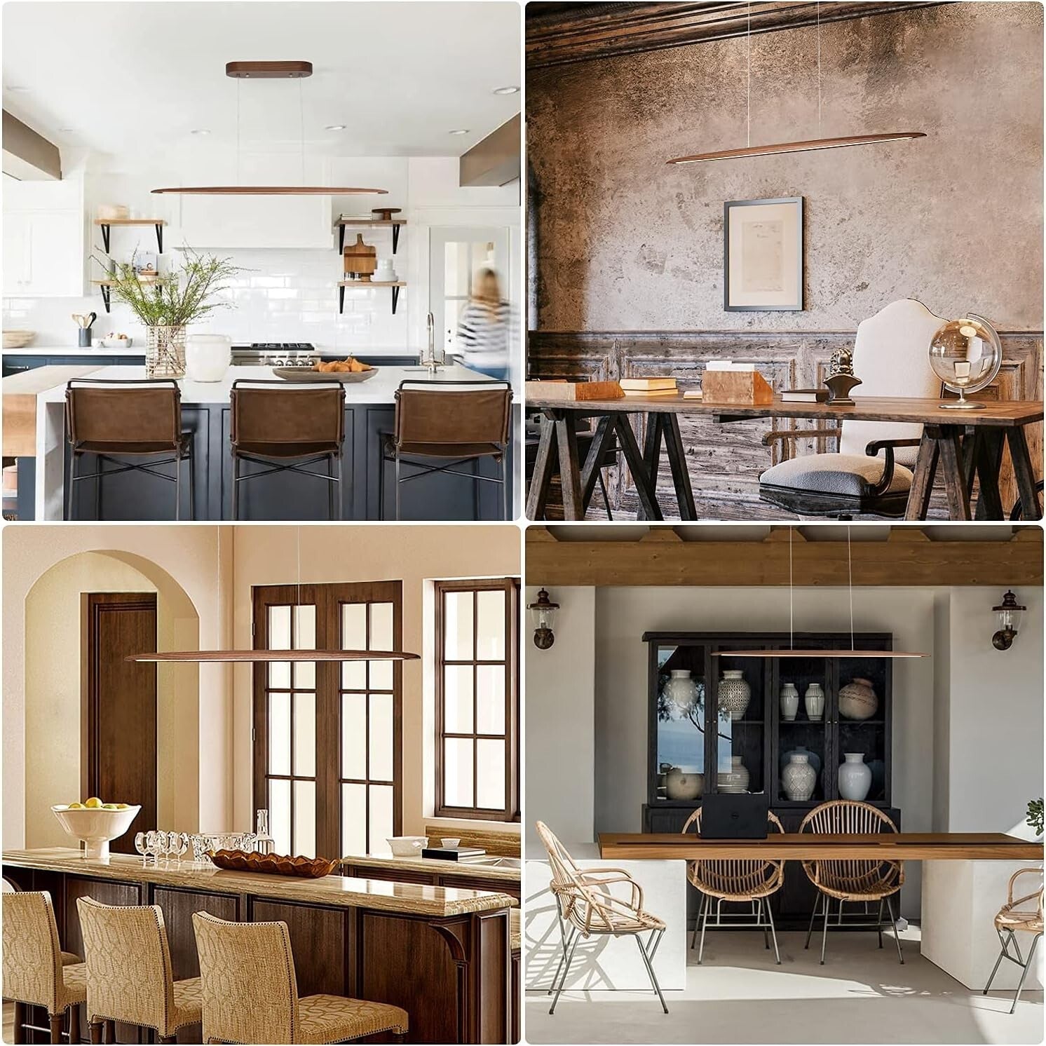 Energy-Saving 51" Real Wood Pendant Light for Stylish Dining and Kitchen Spaces