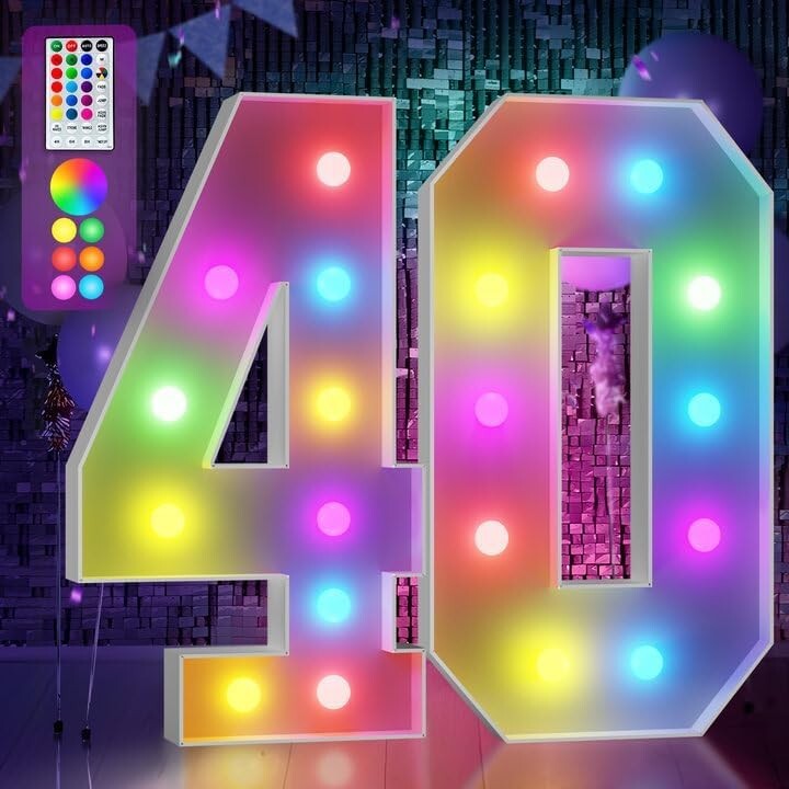 Vibrant 4FT Light-Up Marquee Number 40 for Unforgettable Birthday Celebrations